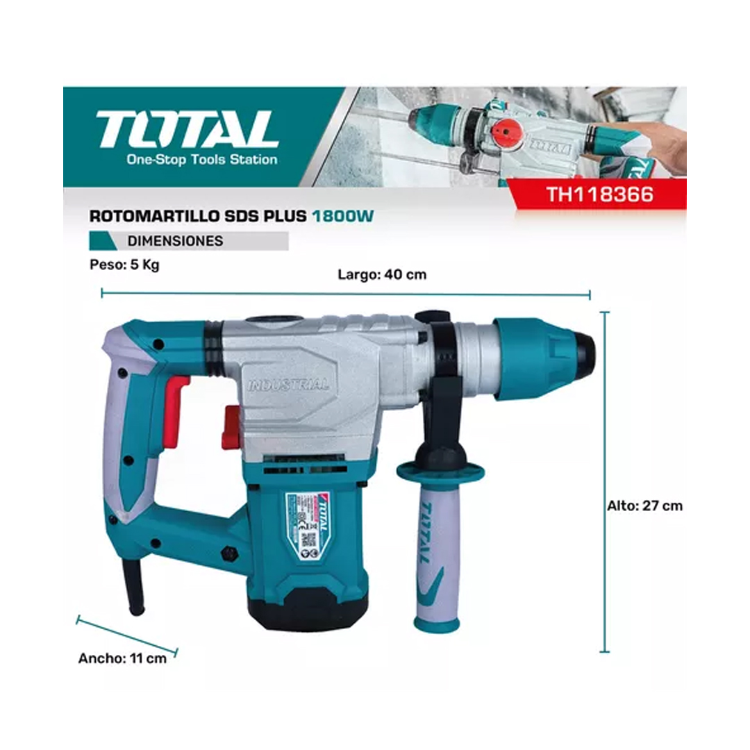 Rotomartillo 1800w Total Sds Plus 7.0j Color Turquesa Frecuencia 50 Hz/60 Hz - Imagen 4