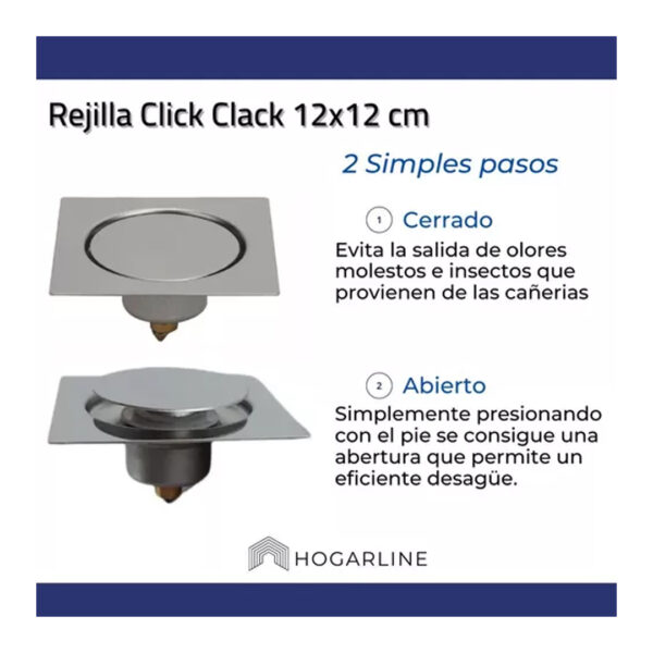 Rejilla Desague Quick Clack Daccord 12x12 Acero Baño Cocina - Imagen 4