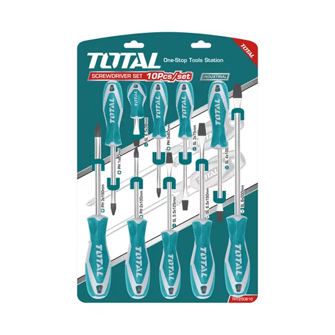 Set De 10 Destornilladores Juego Industrial Total Plano Ph