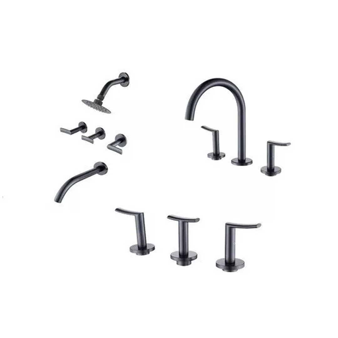 Juego De Baño Completo Bronce Cierre Cerámico Black Negro