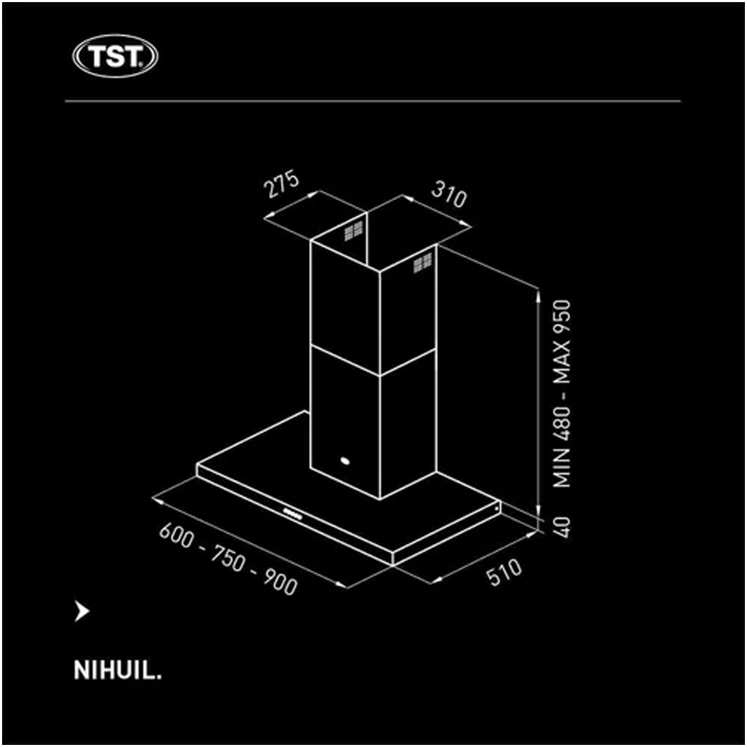 Extractor purificador de cocina TST Nihuil ac. inox. de pared 900mm x 40mm x 510mm plateado 220V - Imagen 3