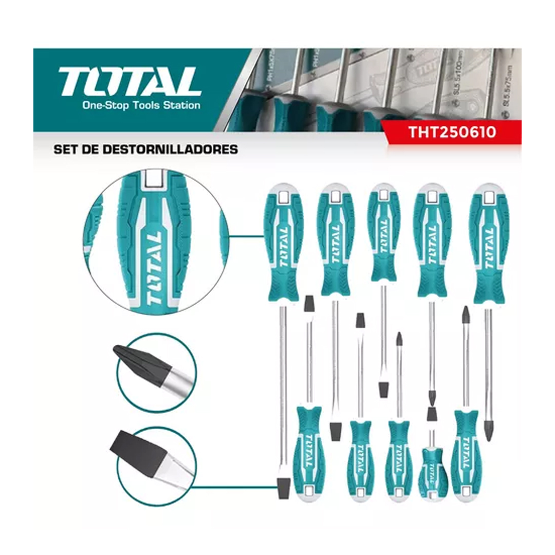 Set De 10 Destornilladores Juego Industrial Total Plano Ph - Imagen 2