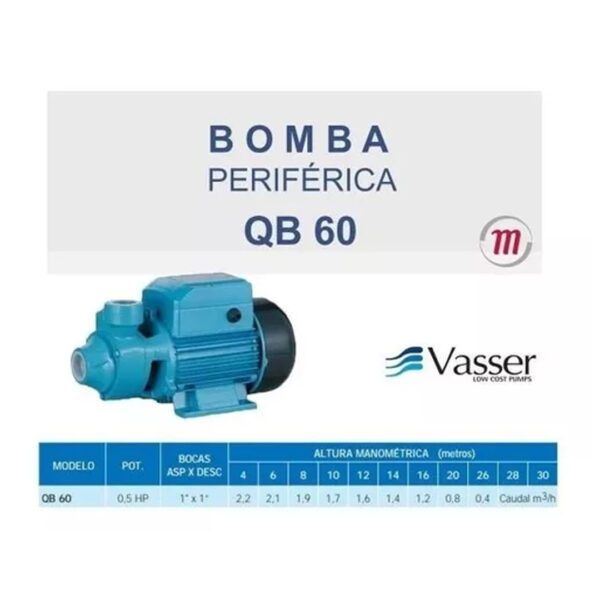 Bomba Periferica Elevadora Vasser Qb 60- 1/2hp Monofasica - Imagen 2