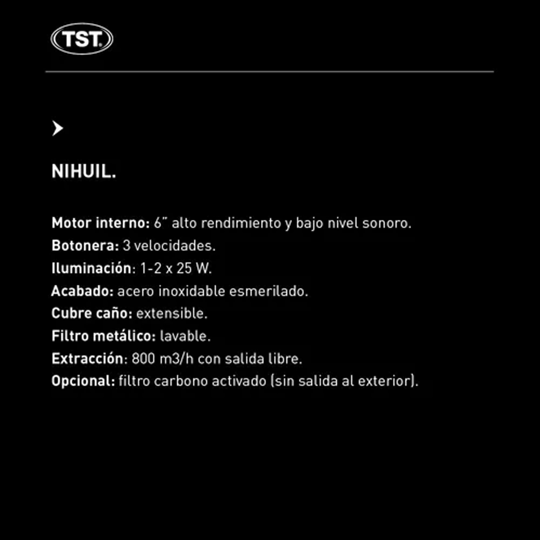 Extractor purificador de cocina TST Nihuil ac. inox. de pared 900mm x 40mm x 510mm plateado 220V - Imagen 4