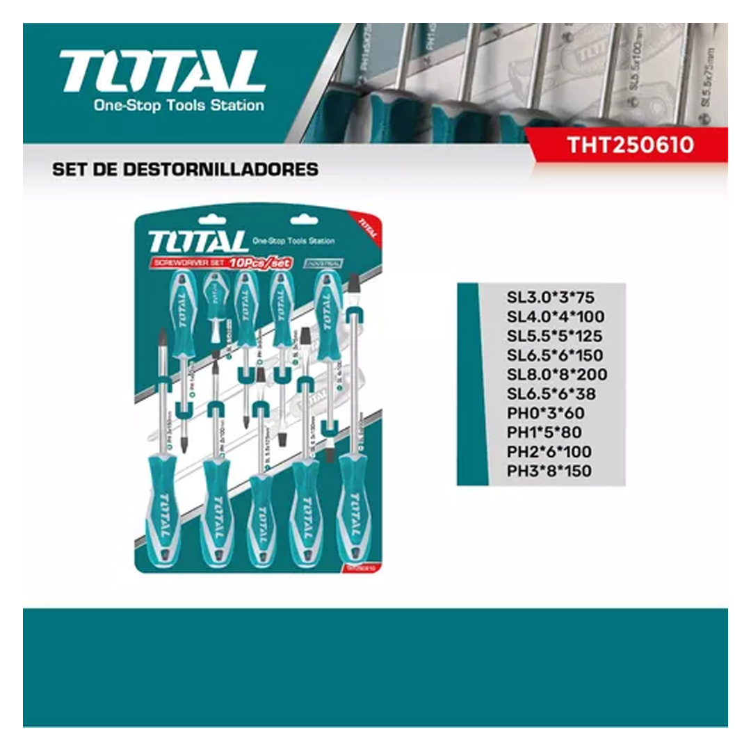 Set De 10 Destornilladores Juego Industrial Total Plano Ph - Imagen 5