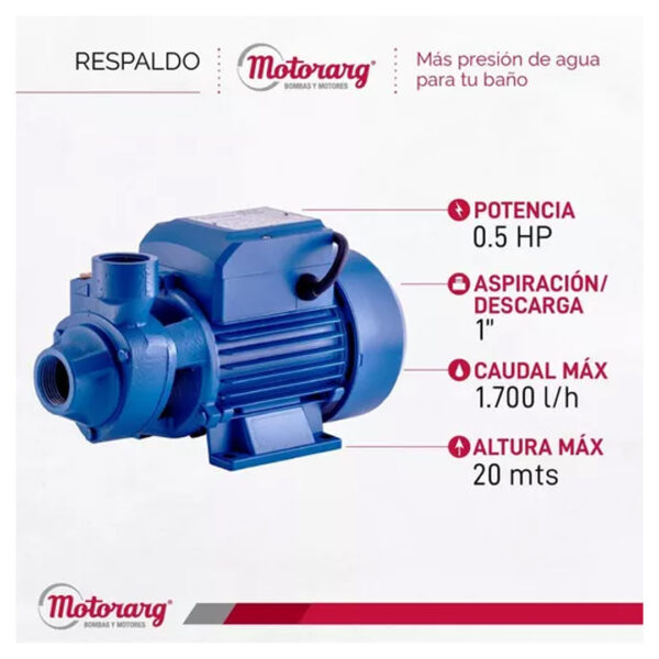 Bomba Periférica Motorarg - Pf50 0.5 Hp Color Azul Fase eléctrica Monofásica Frecuencia 50 Hz - Imagen 6