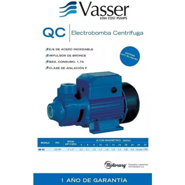 Bomba Periferica Elevadora Vasser Qb 60- 1/2hp Monofasica - Imagen 3