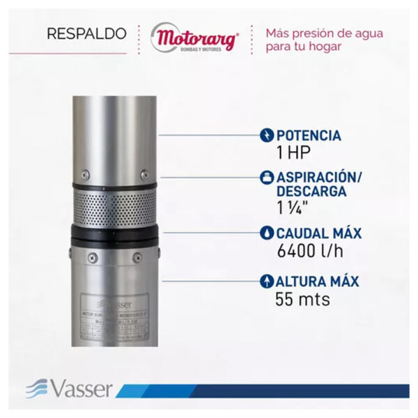 Bomba Sumergible De Pozo Vasser Motorarg Bs4 100 1 Hp - Imagen 7