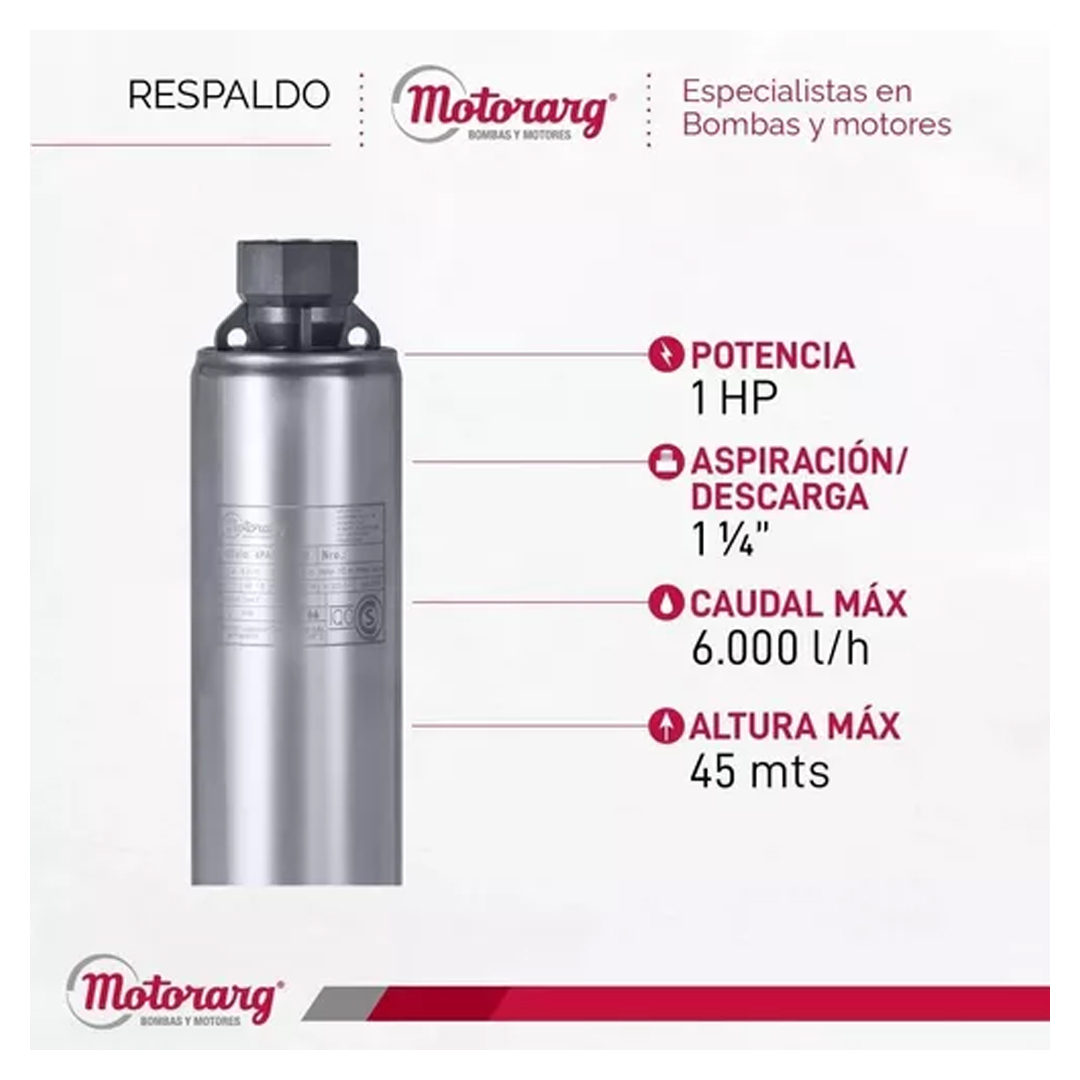 Bomba Sumergible Pozo Motorarg 4pack 100 4p 1hp Envio Gratis - Imagen 7