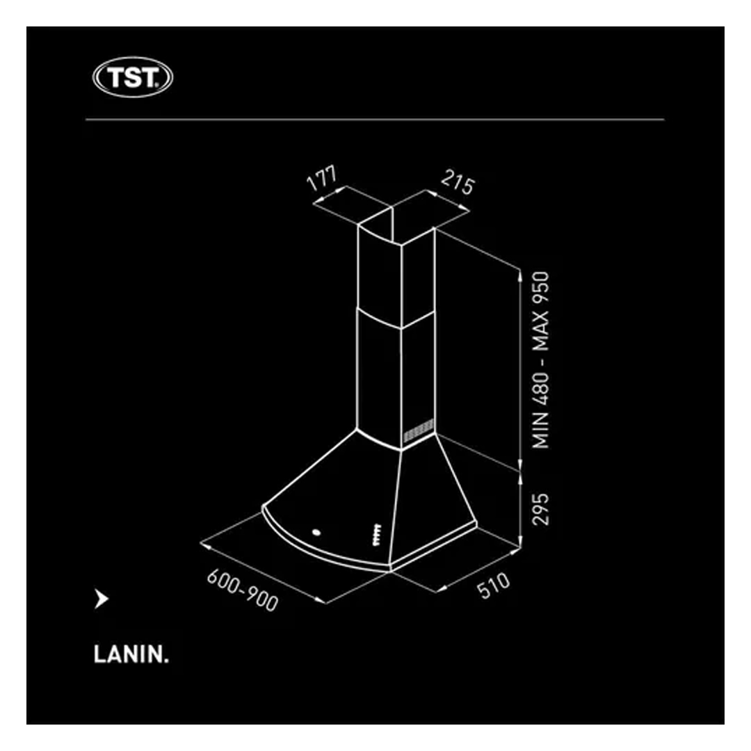 Extractor purificador de cocina TST Lanin ac. inox. de pared 600mm x 295mm x 510mm acero inoxidable 220V - Imagen 4