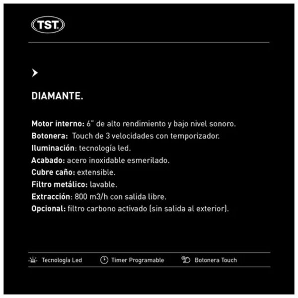 Campana De Cocina Diamante Touch 60 Cm Acero Inox Tst - Mm Color Plateado - Imagen 4