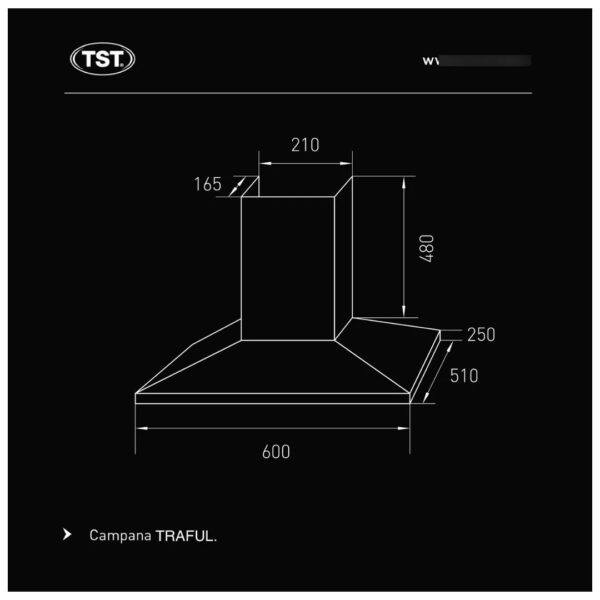 Extractor purificador de cocina TST Traful ac. inox. de pared 600mm x 250mm x 510mm acero inoxidable 220V - Imagen 6