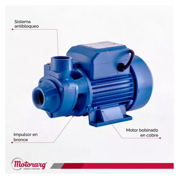 Bomba Periférica Motorarg - Pf50 0.5 Hp Color Azul Fase eléctrica Monofásica Frecuencia 50 Hz - Imagen 4