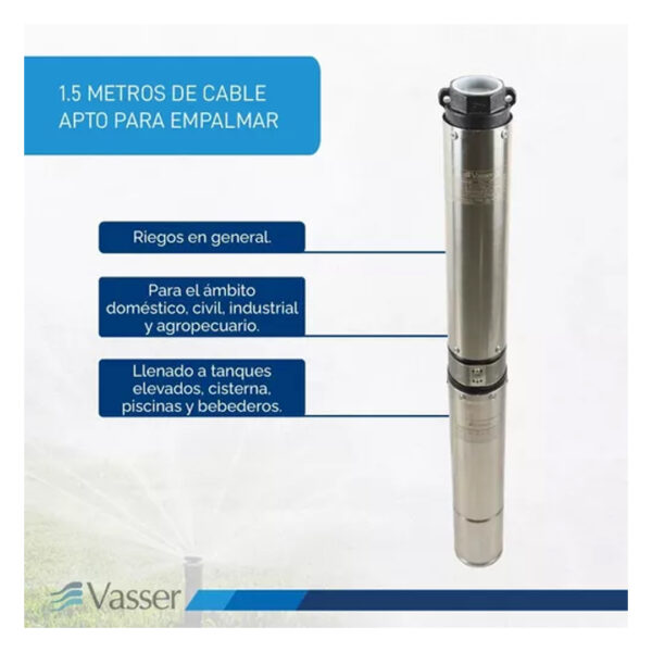 Bomba Sumergible De Pozo Vasser Motorarg Bs4 100 1 Hp - Imagen 5