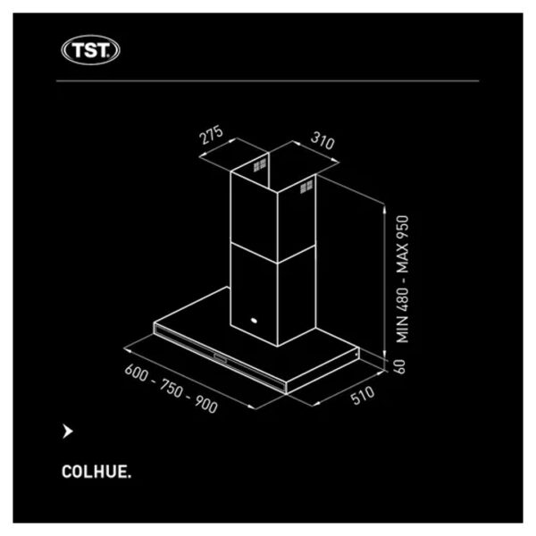 TST Campana Colhue CO-30090-740 Extractor/Purificador - 510 mm - 600 mm - 60 mm - Plateado - 220V - De pared - Imagen 5