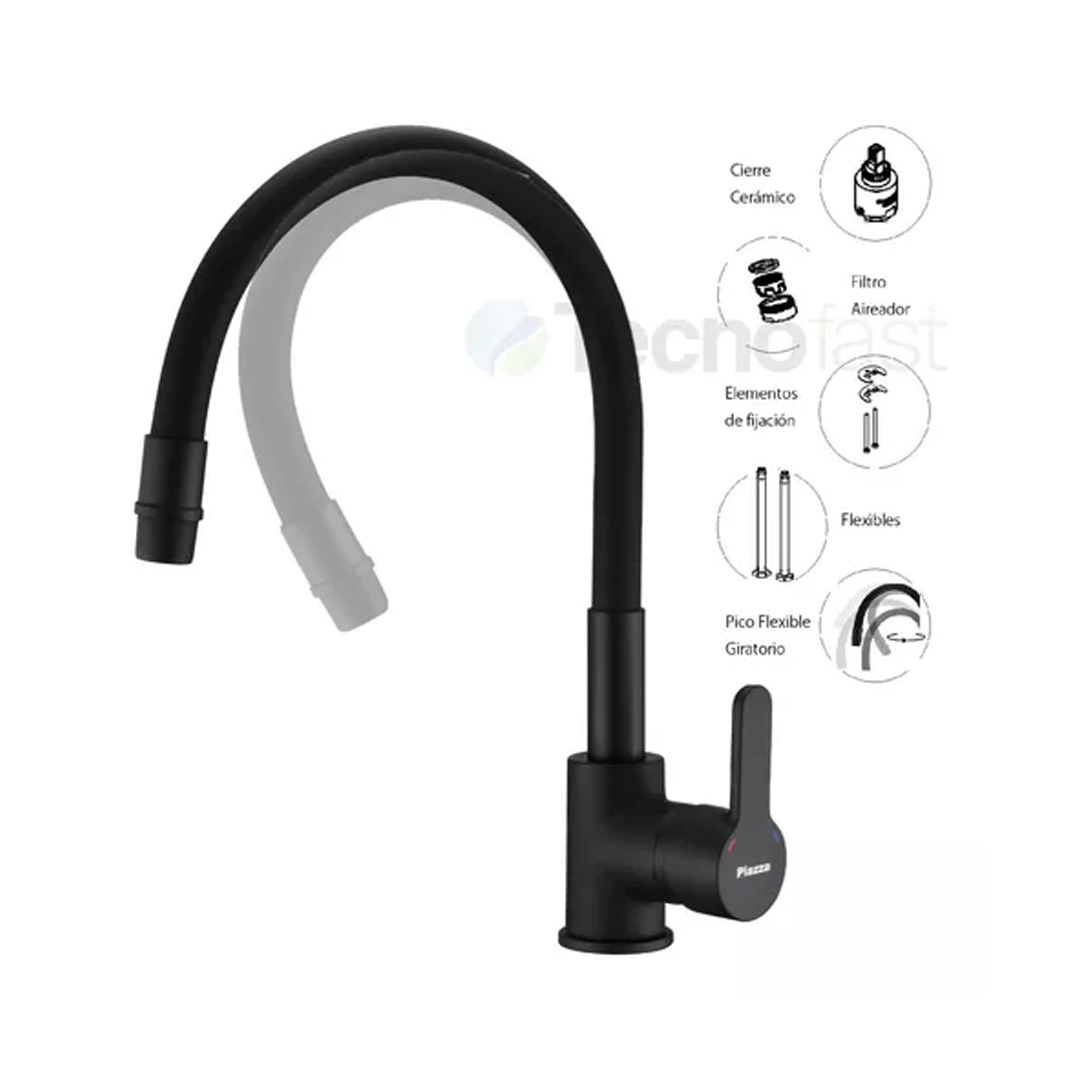 Griferia cocina mesada monocomando Piazza Emblem 10017NE color negro - Imagen 2