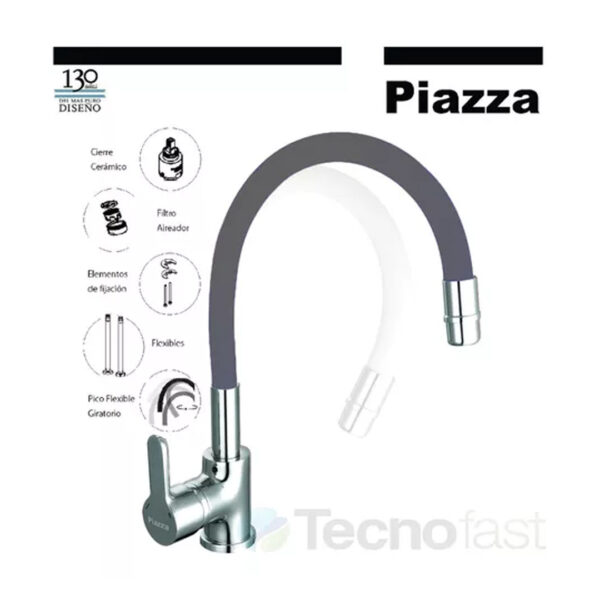 Griferia Cocina Mesada Monocomando Piazza Emblem 10016gr Acabado Cromado Color Gris - Imagen 2