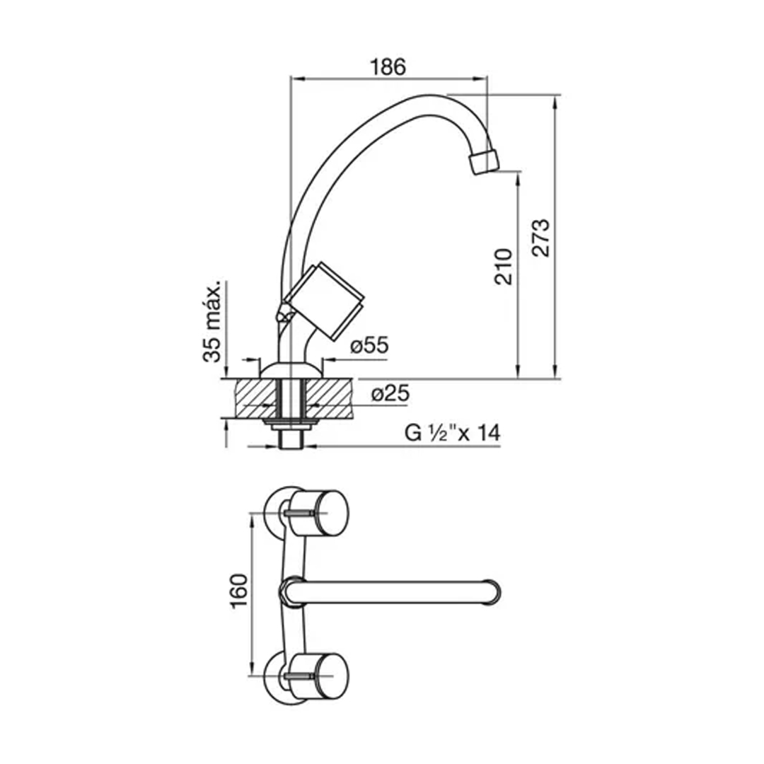 Grifo de cocina doble comando FV 17 California 0416/17 cromo acabado brillante - Imagen 2
