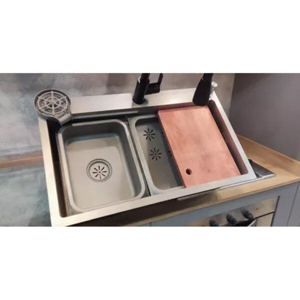 Bacha De Cocina Multifuncion Con Tabla Grifo Lava Copas Blac - Imagen 2