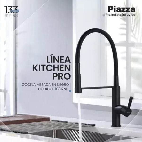 Griferia Cocina Monocomando Negro Piazza Kitchen Pro 10317ne Acabado Mate Color Negro mate - Imagen 4