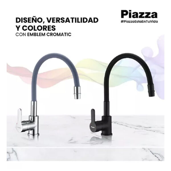 Griferia Cocina Mesada Monocomando Piazza Emblem 10016gr Acabado Cromado Color Gris - Imagen 6