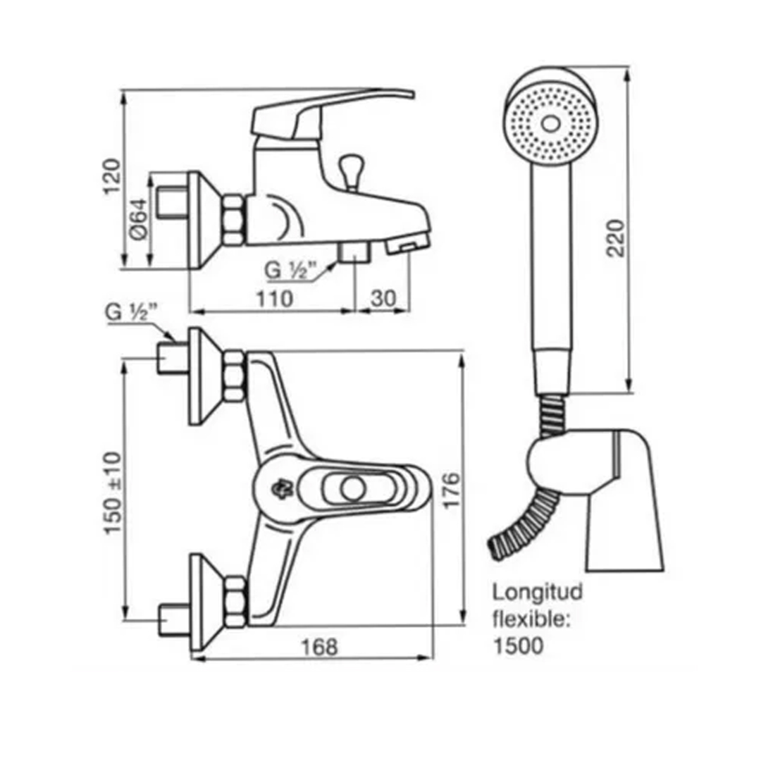 Griferia Fv Baño Ducha Monocomando Fv Arizona 310/B1-CR Plateado Cromado - Imagen 2