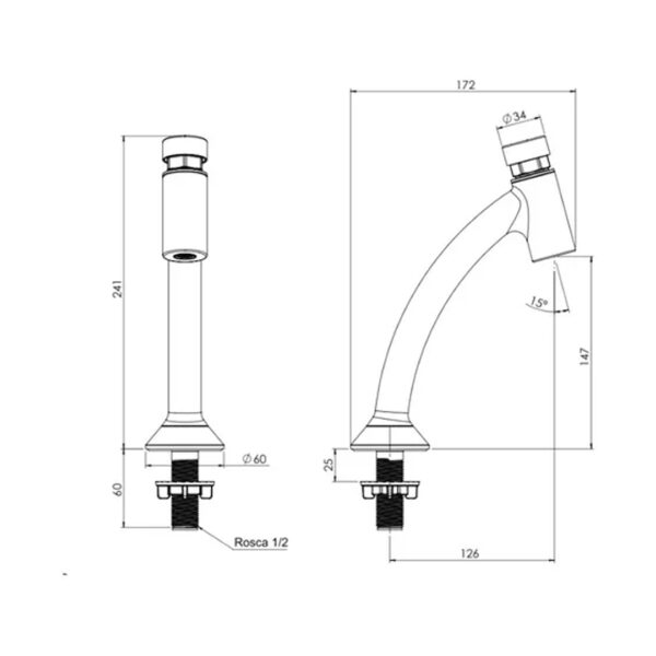 Grferia Pressmatic Temporizador Mesada Alto Pvc Baño Cocina - Imagen 2