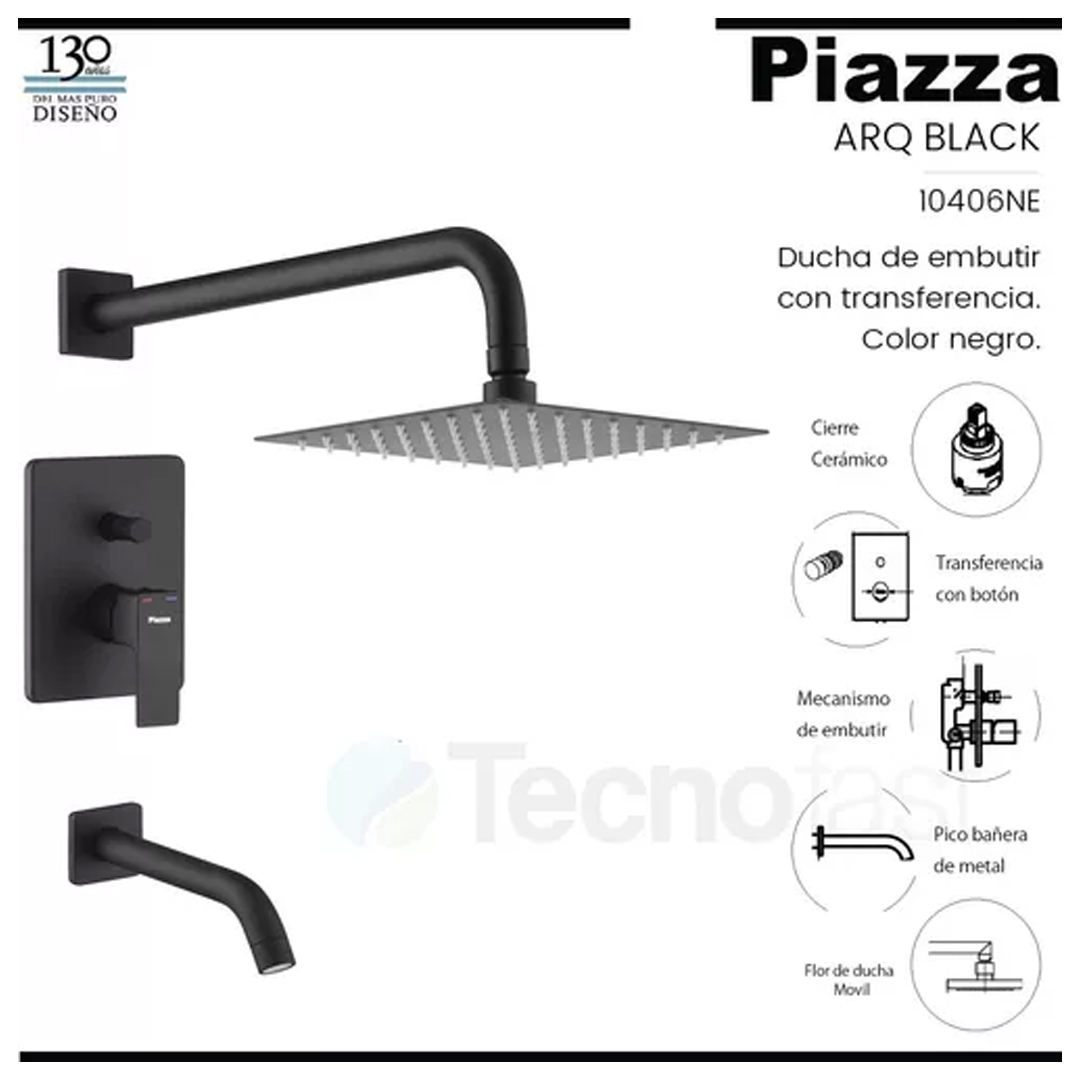 Grifería Baño Ducha Monocomando Piazza Arq 10406ne Negro - Imagen 7