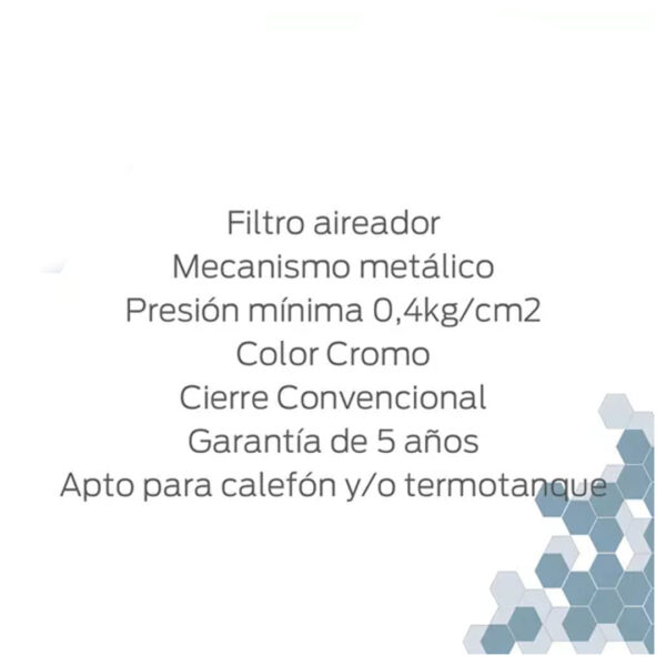 Griferia Canilla Baño Lavatorio Mesa Hydros Viva Plus 313911 Acabado Cromado Color Plateado - Imagen 3