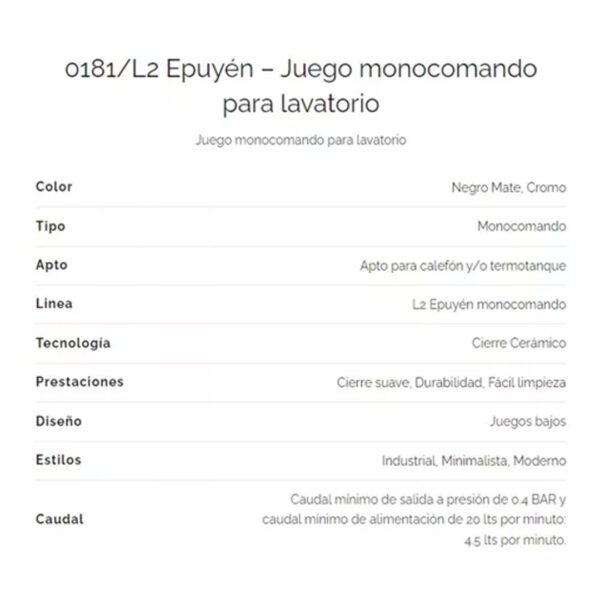 Grifería De Lavatorio Fv Epuyen Pico Bajo Cromo Acabado Cromado - Imagen 3