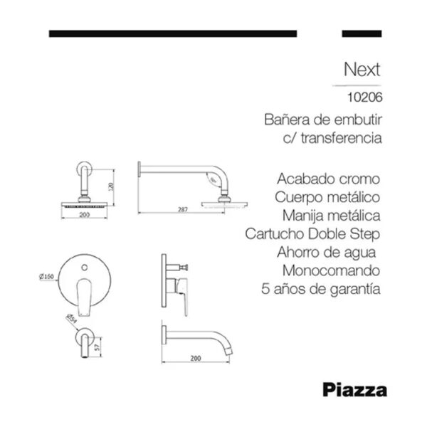 Griferia Monocomando Lavatorio Ducha Bidet Next Piazza Baño - Imagen 4