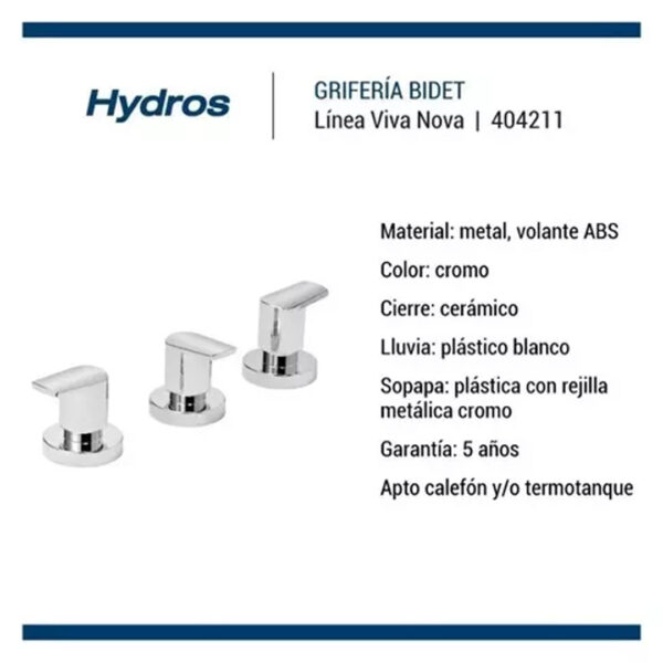 Griferia Lavatorio + Bidet Piazza Hydros Viva Cierre Ceramic - Imagen 4