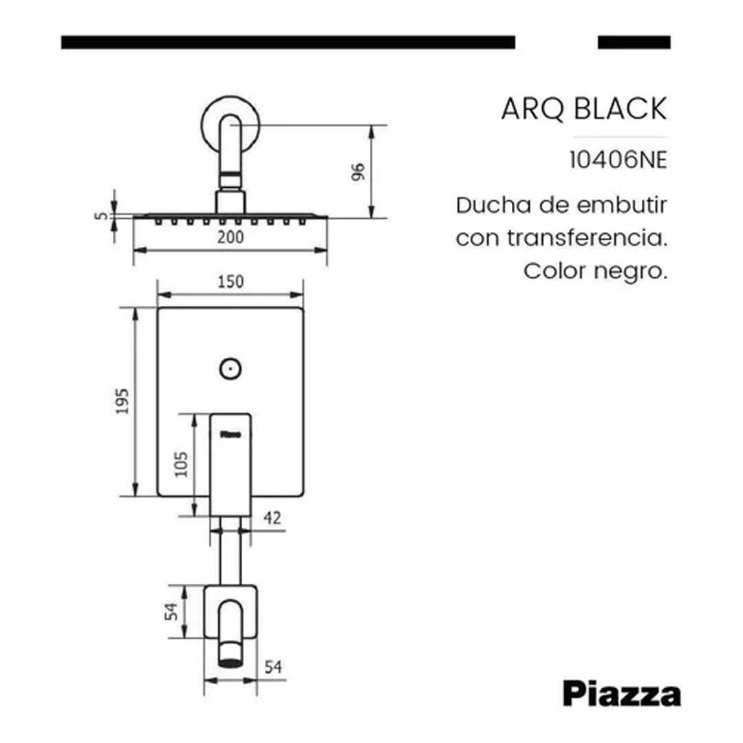 Grifería Baño Ducha Monocomando Piazza Arq 10406ne Negro - Imagen 6
