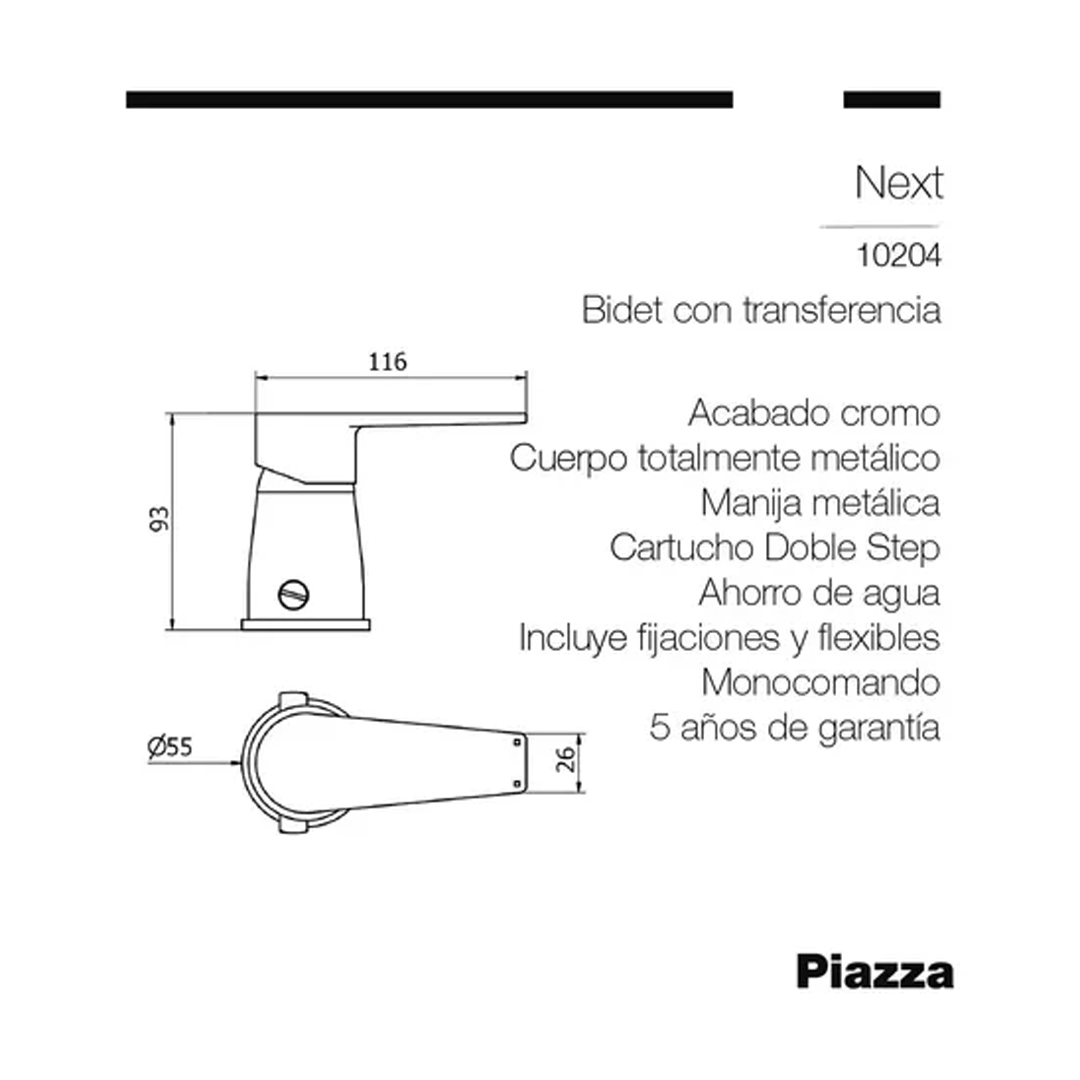Griferia Monocomando Lavatorio Ducha Bidet Next Piazza Baño - Imagen 5