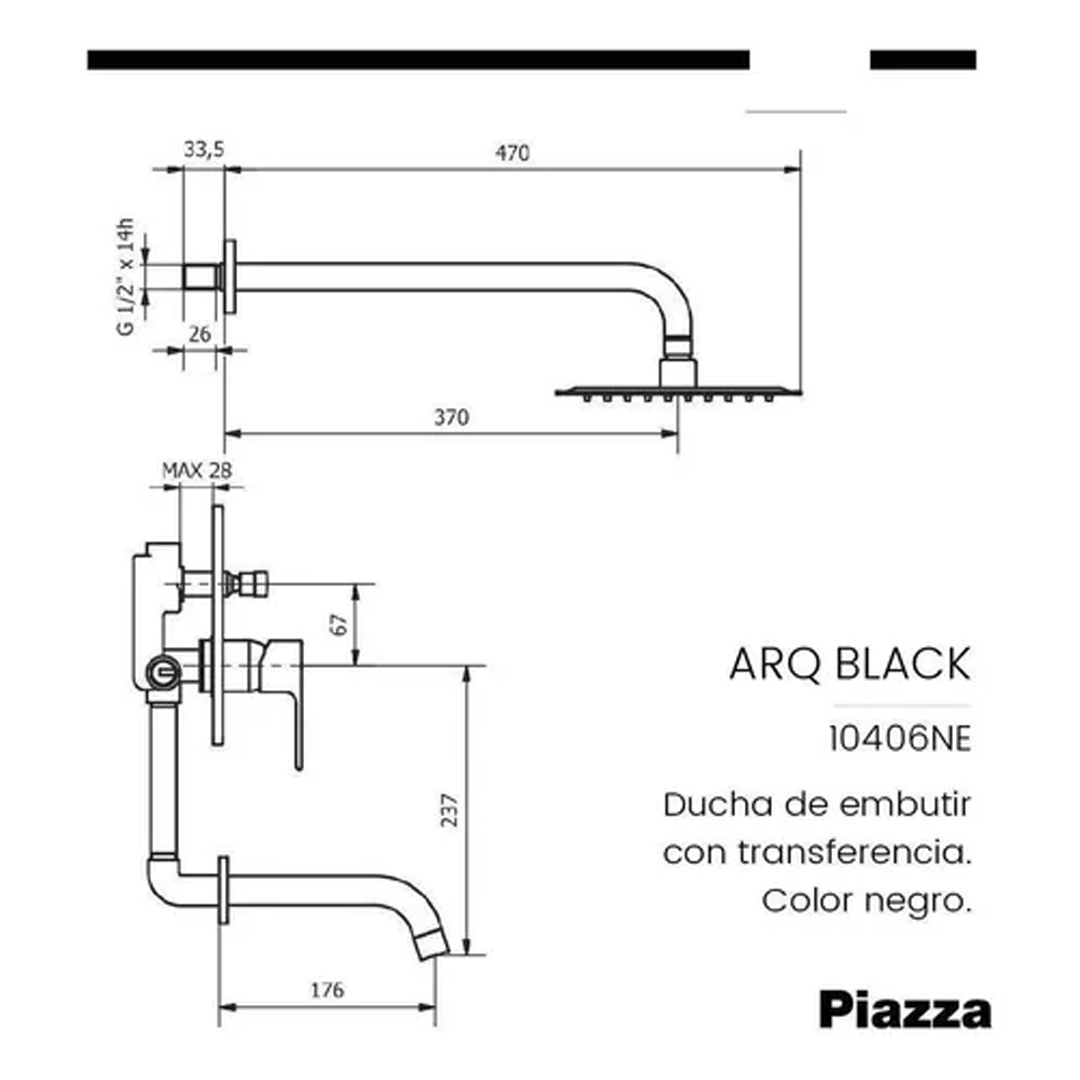 Grifería Baño Ducha Monocomando Piazza Arq 10406ne Negro - Imagen 5