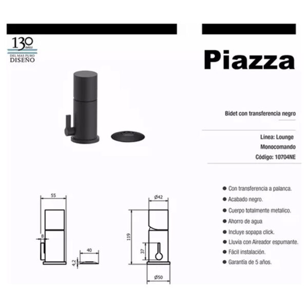 Piazza Black Lounge Ducha + Lavatorio + Bidet Monocomando - Imagen 3