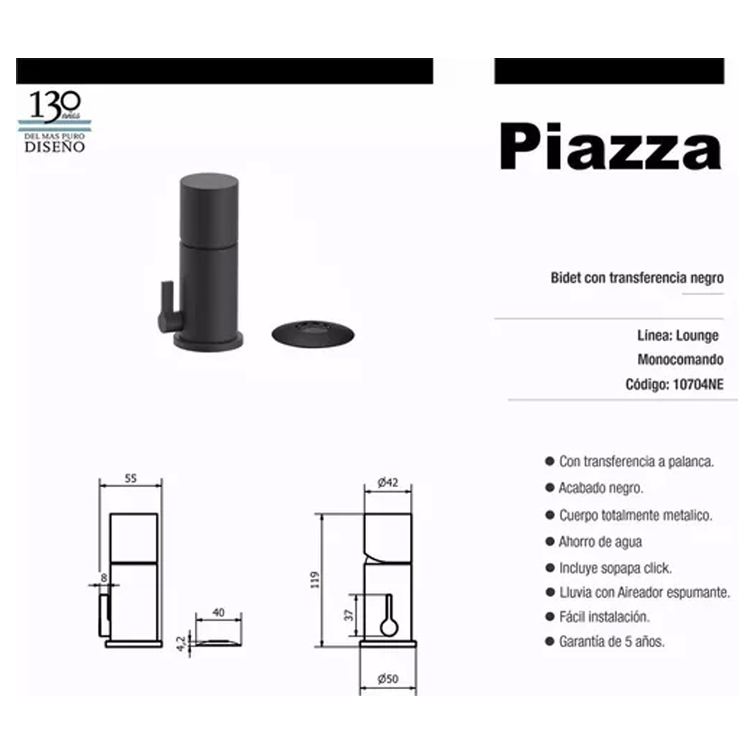 Piazza Black Lounge Ducha + Lavatorio + Bidet Monocomando - Imagen 3