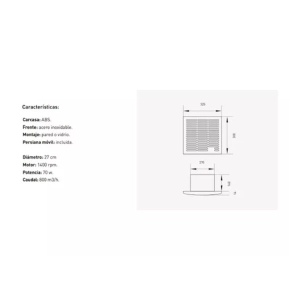 Extractor Motor De Aire Tst Cocina Baño Acero Inox Cp11 - Imagen 2