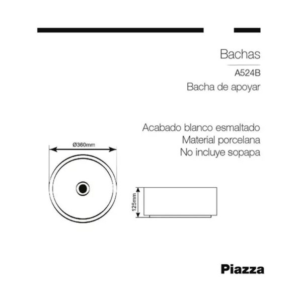 Bacha Apoyo Negro Redonda A524 Piazza Lavatorio Pileta Negra - Imagen 2