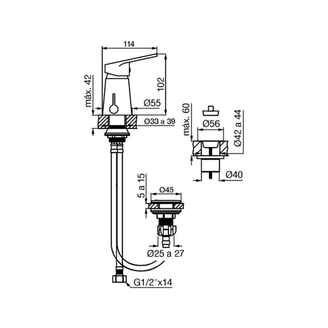 Grifería De Bidet Fv M4 Compacta 0189/m4-cr Acabado Brillante Color Plateado - Imagen 2