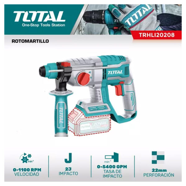 Rotomartillo Inalambrico 20v Sds Plus Bl 22mm Total Color Turquesa Frecuencia 0 - Imagen 2