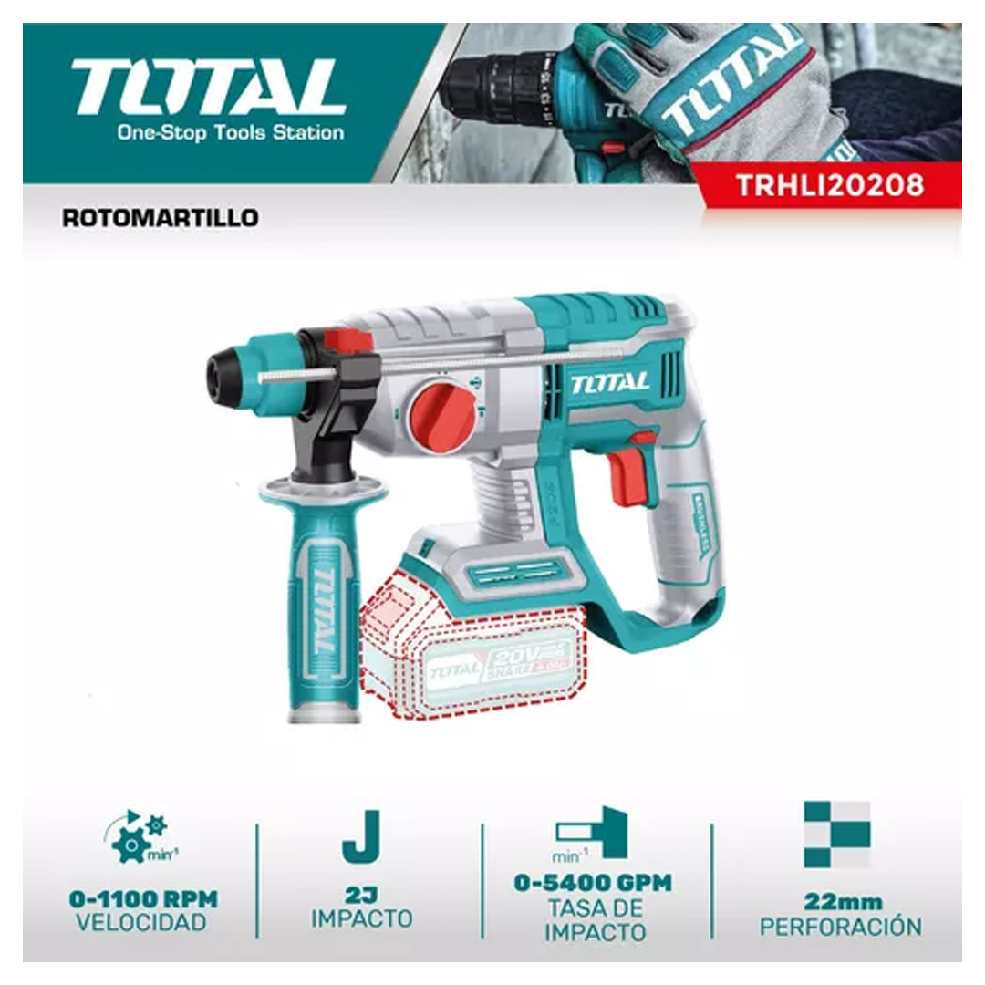 Rotomartillo Inalambrico 20v Sds Plus Bl 22mm Total Color Turquesa Frecuencia 0 - Imagen 2