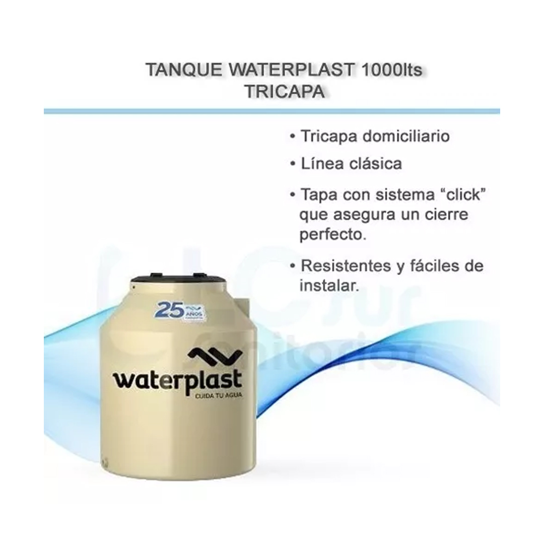 Tanque de agua Waterplast Clásico Clásico Tricapa vertical polietileno 1000L de 140 cm x 102 cm - Imagen 2