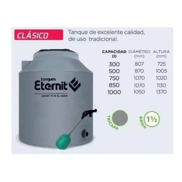 Tanque Tricapa Eternit Clásico Vertical - 500 L - Imagen 2
