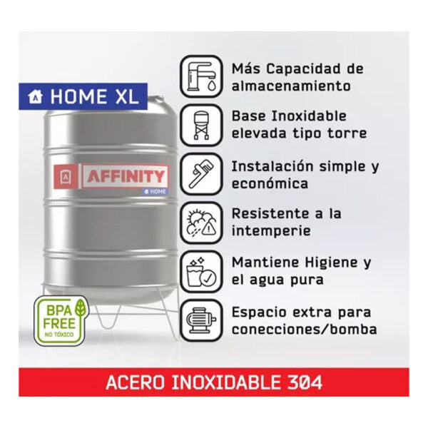 Tanque Acero Inoxidable Affinity Home Xl + Base 1000 Lts - Imagen 2