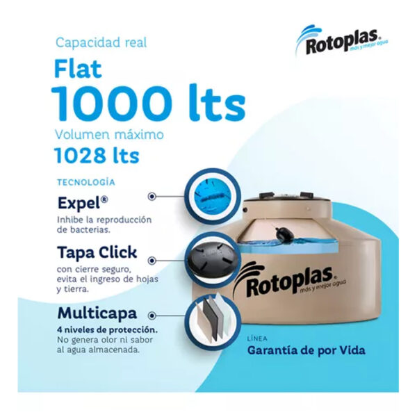 Tanque De Agua Rotoplas 1000L Slim Ultradelgado cuatricapa vertical polietileno - Imagen 7