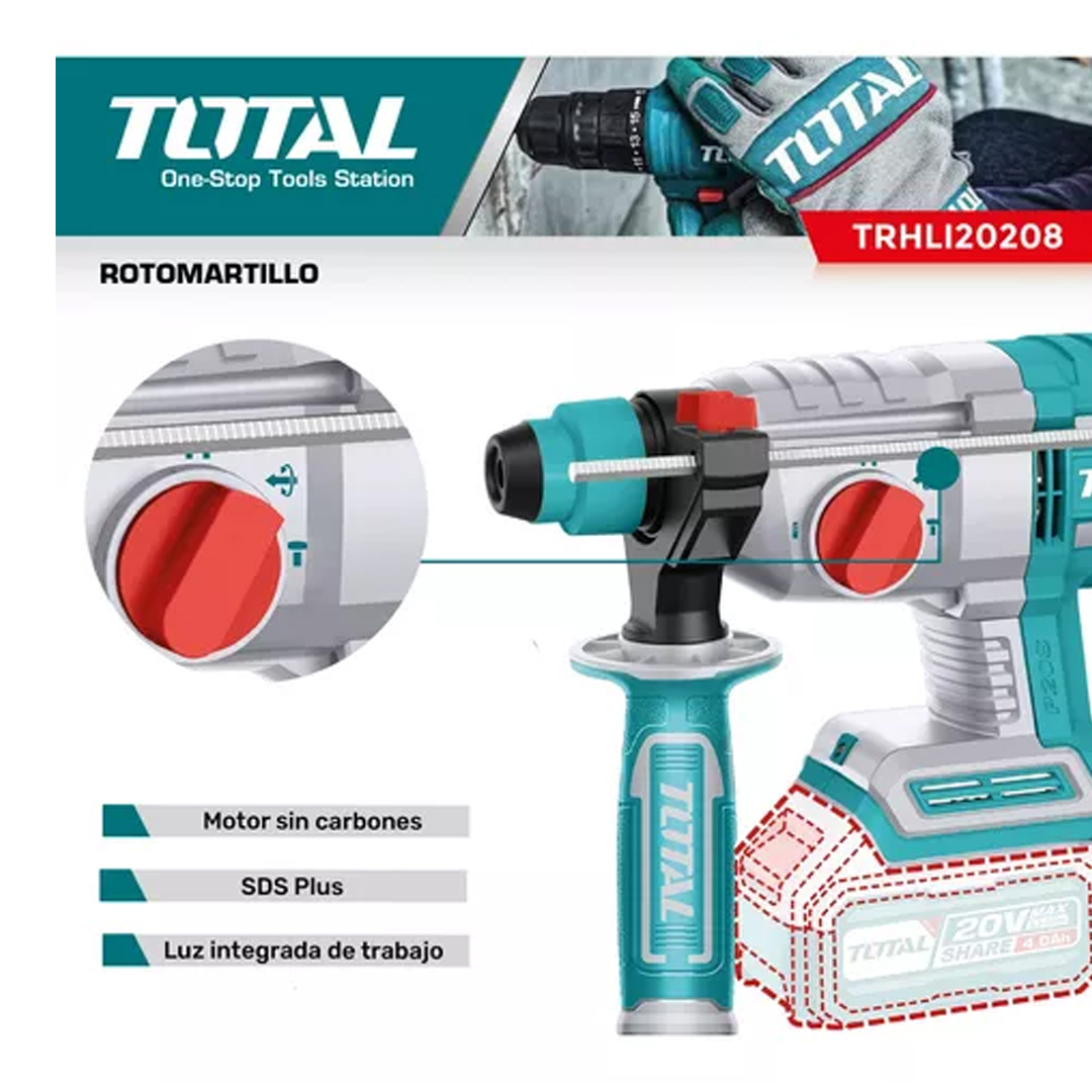 Rotomartillo Inalambrico 20v Sds Plus Bl 22mm Total Color Turquesa Frecuencia 0