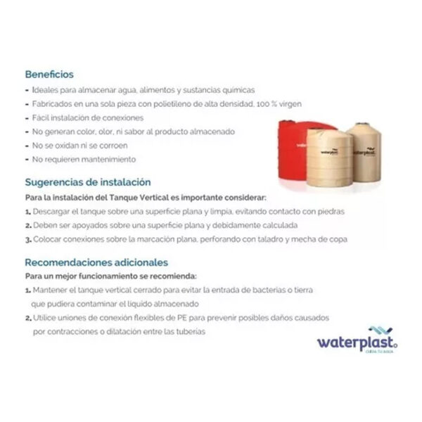 Tanque de agua Waterplast Vertical Tricapa polietileno 5000L de 209 cm x 193 cm - Imagen 4