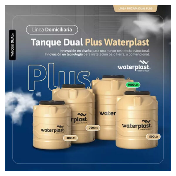 Tanque De Agua Waterplast Tricapa Dual Plus 1000 Litros Color Beige Apto exterior y Cisterna - Imagen 5