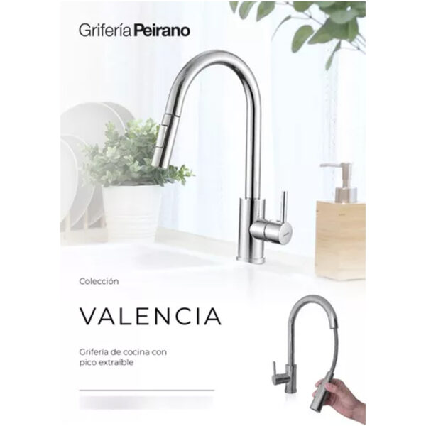 Peirano Valencia 20-122 griferia monocomando cocina cromo extensible acabado cromado color plateado - Imagen 2